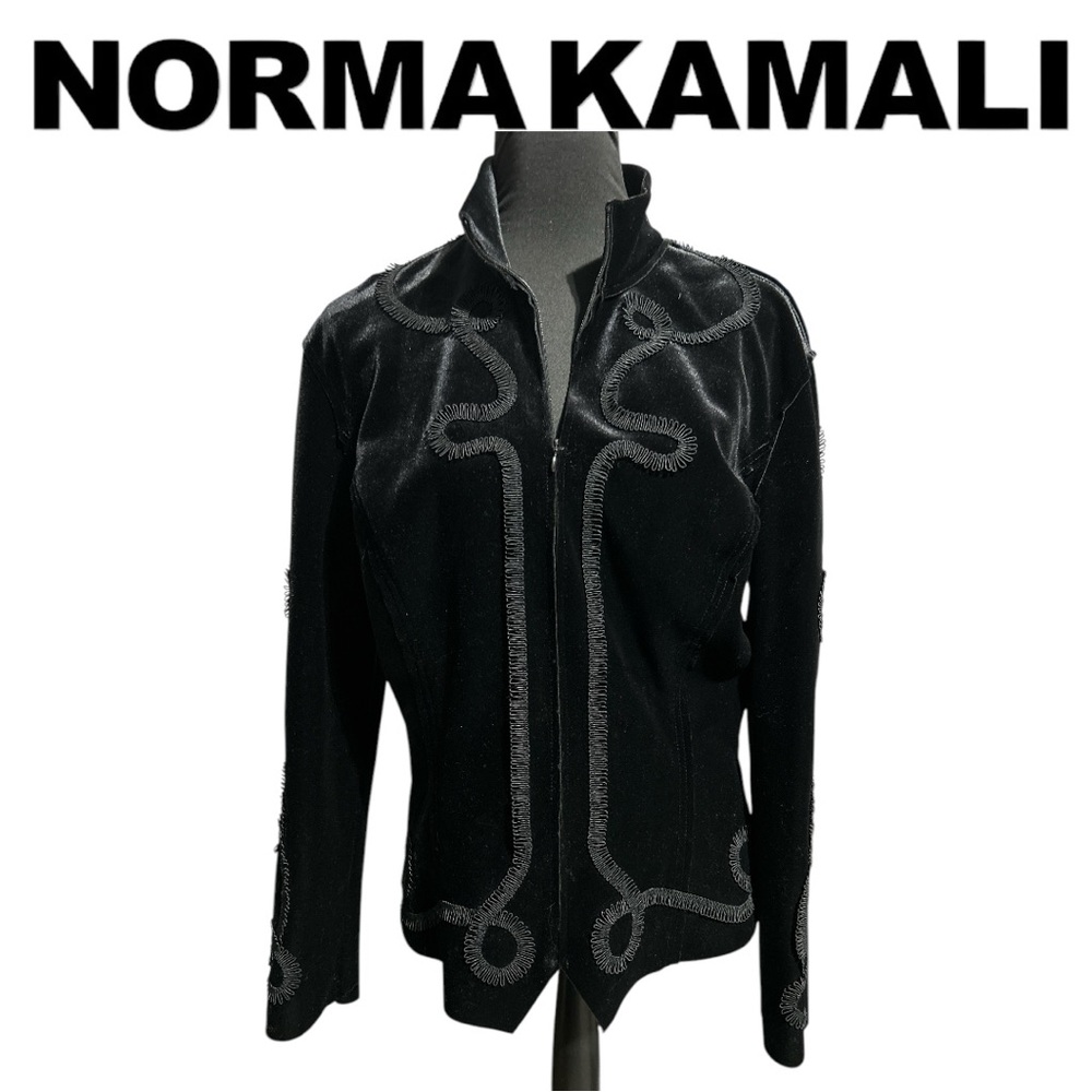 Norma Kamali Women’s Black Emroidered Velvet - Size 42/XL